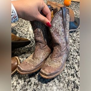 Corral Kids' Embroidered Square Toe Leather Western Boots